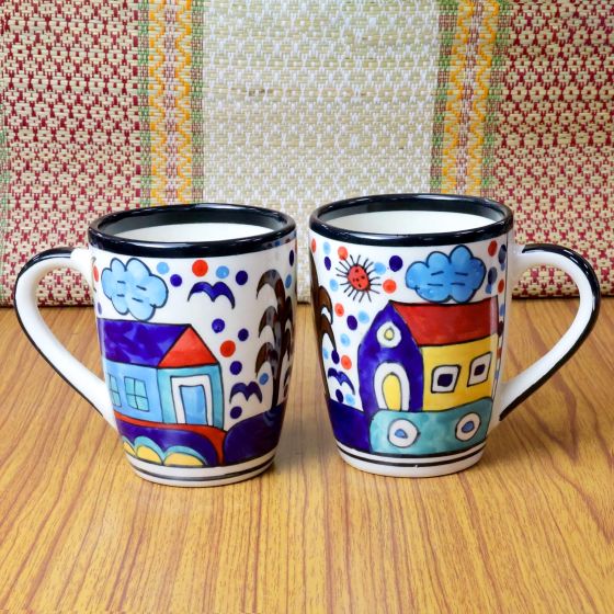 Khurja Pottery Milk Mug Multicolour (Set of 2) || Saras Aajeevika
