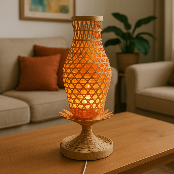 Handcrafted 14-Inch Bamboo Table Lamp – Eco-Friendly Home Décor