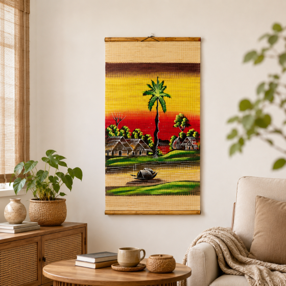 Bamboo Hand-Painted Wall Hanging Palm Tree || 22*48 inch || Saras Aajeevika