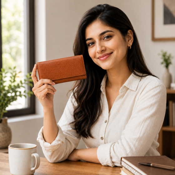 Buffalo Leather Clutch Wallet || Brown Colour || 8 inch || Saras Aajeevika