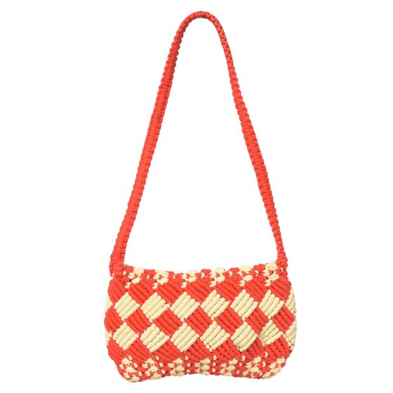Macrame Side Bag Cream & Red || Saras Aajeevika