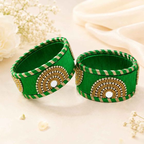 Silk Thread Bangles Half Circle || Set of 6 || Green Colour || Saras Aajeevika