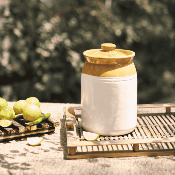 Khurja Pottery Pickle Jar Wht Clr 6.5" || Saras Aajeevika