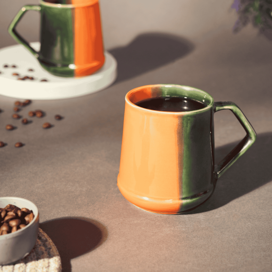 Khurja Pottery Milk Mug Italian Jug Shape Orange So2|Ceramic Cup | Microwave Safe | Hand painted | Kitchen ware | Home Décor | Orange