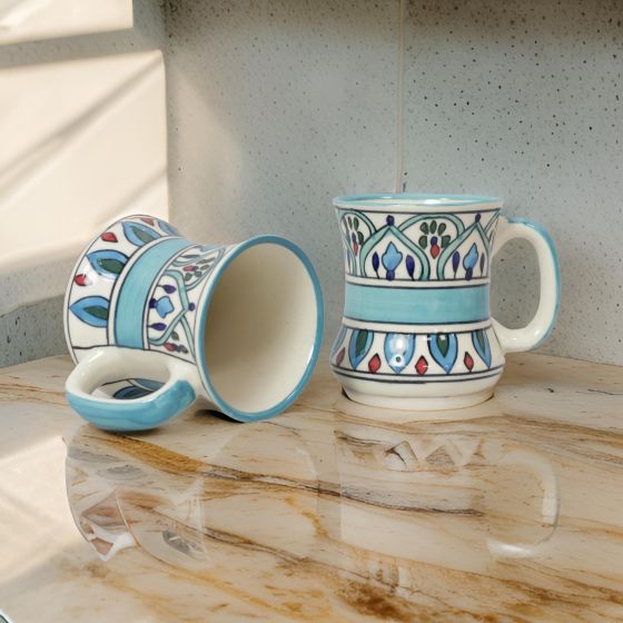 Khurja Pottery Milk Mug Mehrab Sky Blue - Set of 2