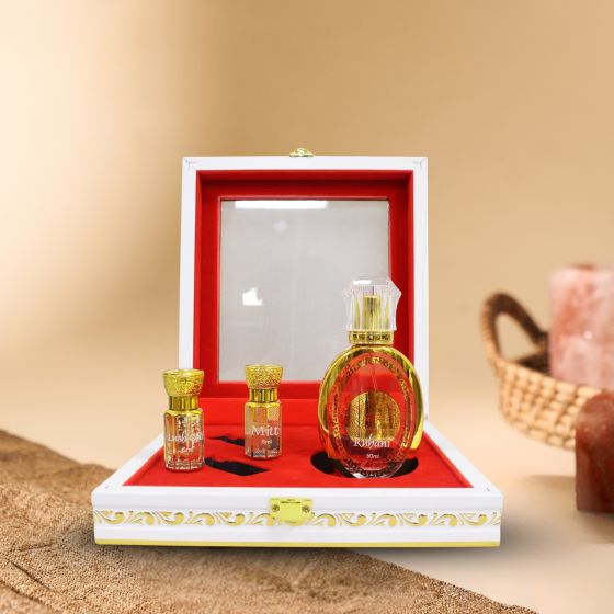 Attar Gift Box Unisex - x 3 || Ruhani (50ml x 1), Mitti (6ml x 1), Lush Code (6ml x 1) || Unique Collection of Natural Attar from Kannauj || Saras Aajeevika