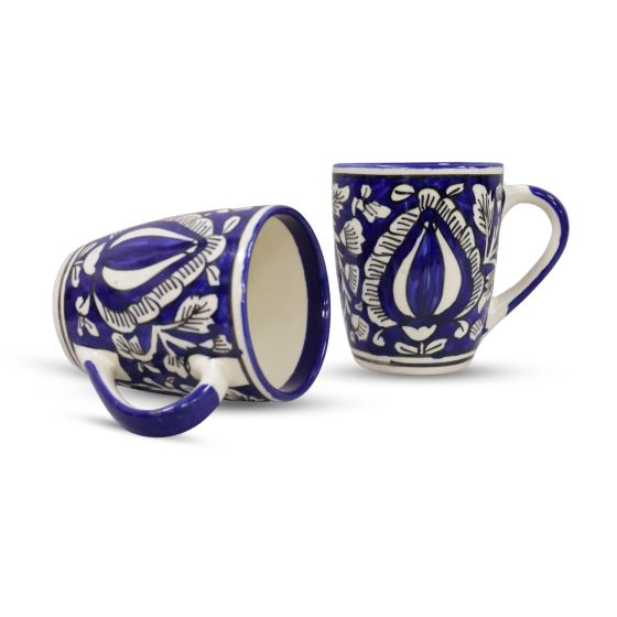 Khurja Pottery Mugal Painting Milk Mug Blue SO2 || Saras Aajeevika