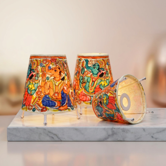 Goat Leather Round Lamp Shade Ganesha 5 inch || Saras Aajeevika