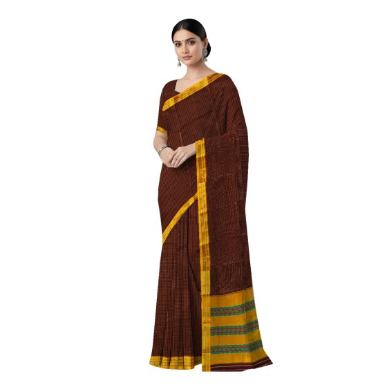 Iikal Chadurang Chikki Cotton Saree || Handloom || Coffee with 80cm Blouse || Saras Aajeevika