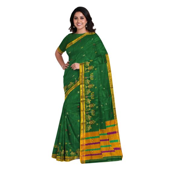 Iikal Kasuthi Cotton Saree || Handloom || Green Color with 80cm Blouse || Saras Aajeevika