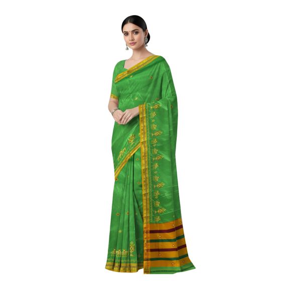 Iikal Kasuthi Cotton Saree || Handloom || Parrot Green Color with 80cm Blouse || Saras Aajeevika