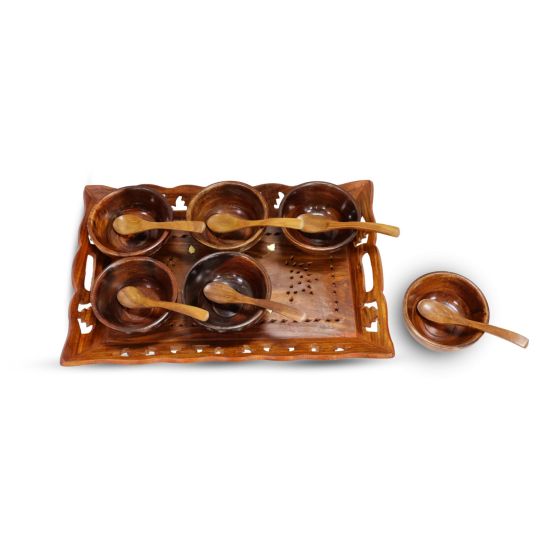 Wooden Tray with Bowl & Spoon Set of 13 || Saras Aajeevika