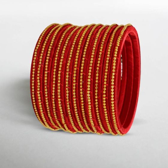Silk Thread Bangles Ball Chain Design || Set of 12 || Red 2.4 || Saras Aajeevika