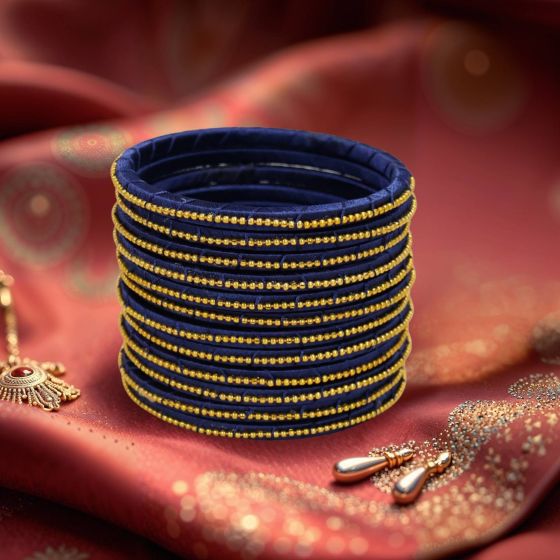 Silk Thread Bangles Ball Chain Design || Set of 12 || Blue || Saras Aajeevika