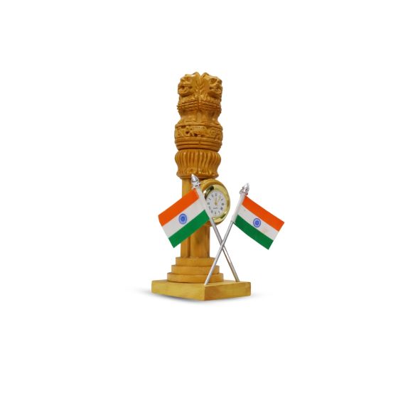 Wooden Ashoka Piller 8 & Two Flags with Watch || Saras Aajeevika