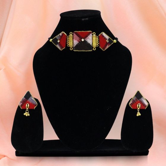 Handmade Sambalpuri Fabric Golden Oxidized Choker Set || Saras Aajeevika