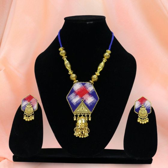 Handmade Sambalpuri Fabric Golden Oxidized Necklace Set || Saras Aajeevika