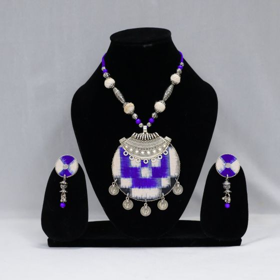 Handmade Sambalpuri Fabric || Maa Durga Silver Oxidized || Necklace Set || Saras Aajeevika