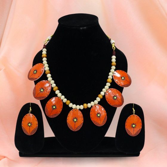 Handmade Bottle Gourd Necklace Set Orange || Saras Aajeevika