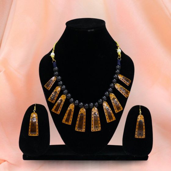 Handmade Bottle Gourd Necklace Set Black & Brown || Saras Aajeevika