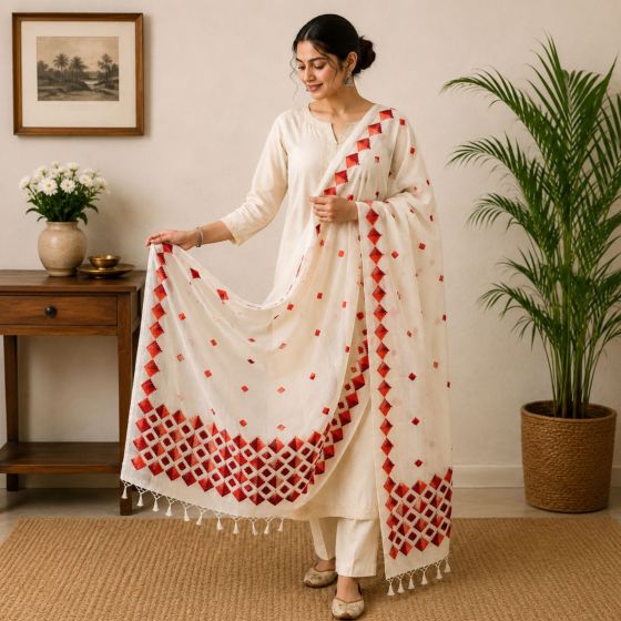 Kota Phulkari Duppatta || 2.25 Meter || Red Flower || Saras Aajeevika