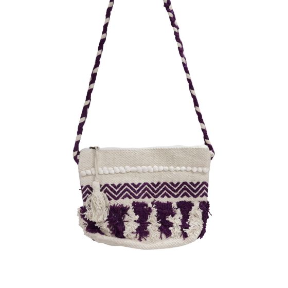 Cotton Sling Bag Off White & Purple || Saras Aajeevika