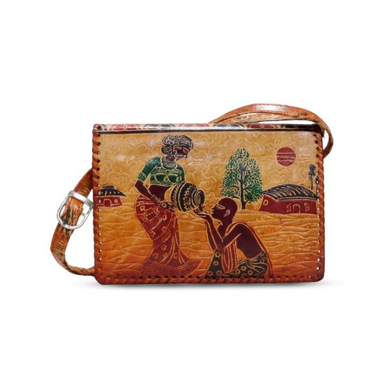 Camel Leather Shantiniketan Sling Bag 9 inch || Saras Aajeevika