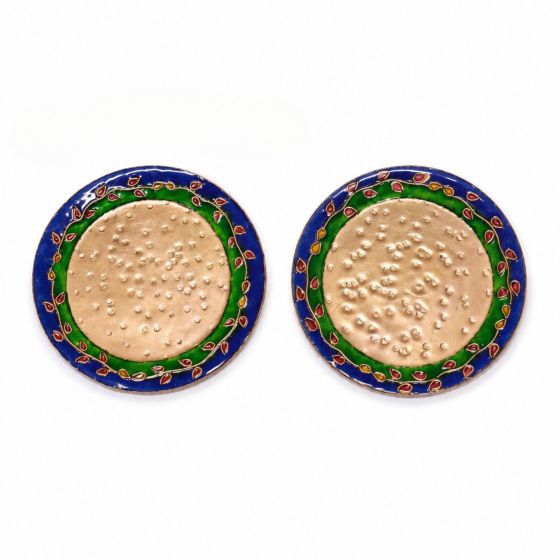 Copper Meenakari Coaster || Blue & Green Colour || 3.5 inch || Set of 2 || Saras Aajeevika