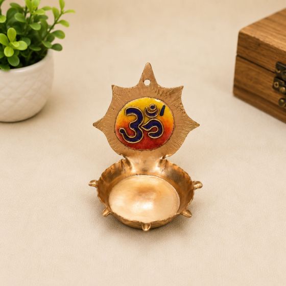 Copper Meenakari OM Panchmukhi Diya || Set of 2 || Saras Aajeevika