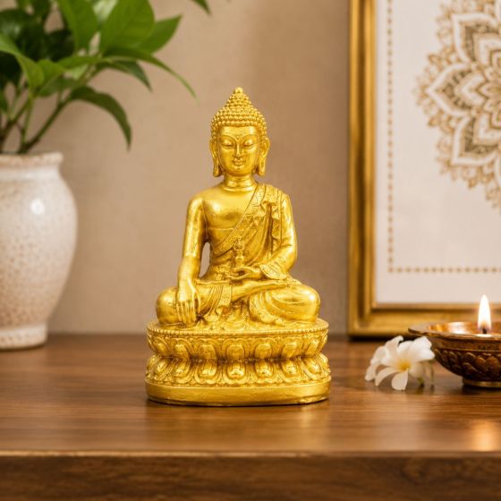 Polyresin Marble Golden Buddha || 5 inch || Saras Aajeevika