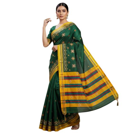 Kasuthi Cotton Saree || Peacock Green Colour || Star Design with 80cm Blouse || Saras Aajeevika