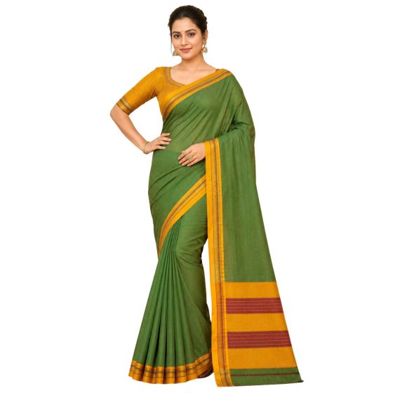 Ilkal Cotton Saree || Small Checks || Green Colour with Maroon Pallu || 80cm Blouse || Saras Aajeevika
