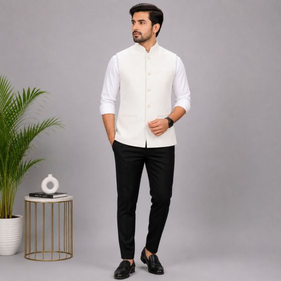 Men's White Sleeveless Cotton Jacket || Lightweight Casual Jacket || Saras Aajeevika