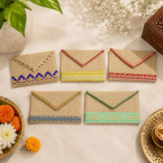 Jute Shagun Envelope Multicolor || Set of 5 || Saras Aajeevika