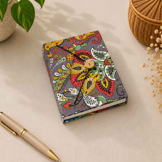 Handmade Paper Button Lock Diary || Size 10x7 || Grey & Yellow Colour || Saras Aajeevika