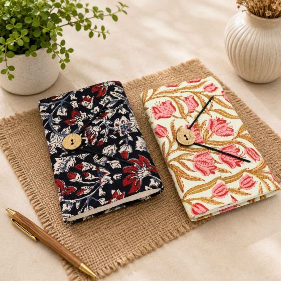 Handmade Paper Button Lock Diary || Size 6x4 || Set of 2 || Black & Pink Colours || Saras Aajeevika