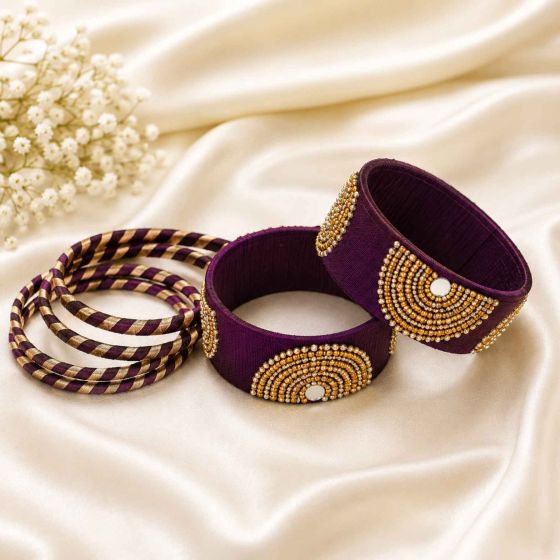 Silk Thread Bangles Half Circle || Set of 6 || Purple Colour || Saras Aajeevika