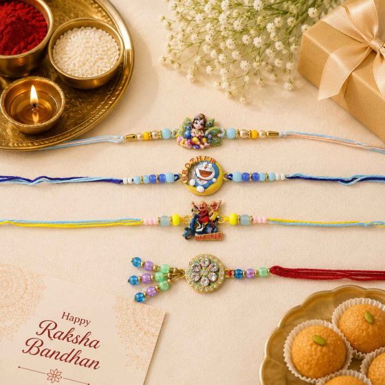 Family Rakhi (Bhaiya Bhabhi + 2 Kids ) Type-1 || Set of 4 || Saras Aajeevika