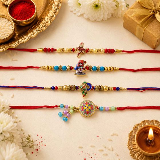 Family Rakhi (Bhaiya Bhabhi + 2 Kids ) Type-2 || Set of 4 || Saras Aajeevika
