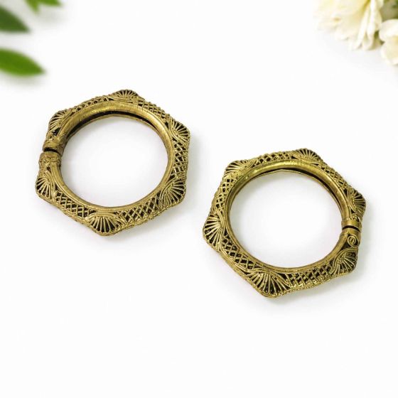 Dhokra Brass Hexagon Bracelet || Set of 2 || Size 6 Cm || Saras Aajeevika
