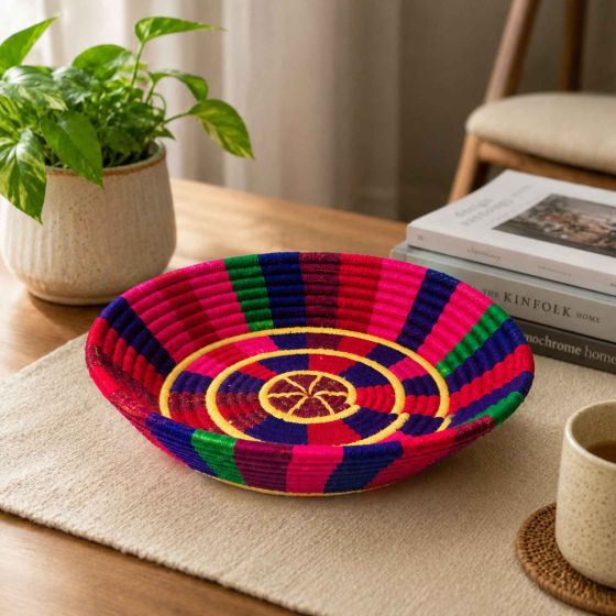 Handcrafted Wool-Wrapped Grass Basket || Size 15 inch || Saras Aajeevika