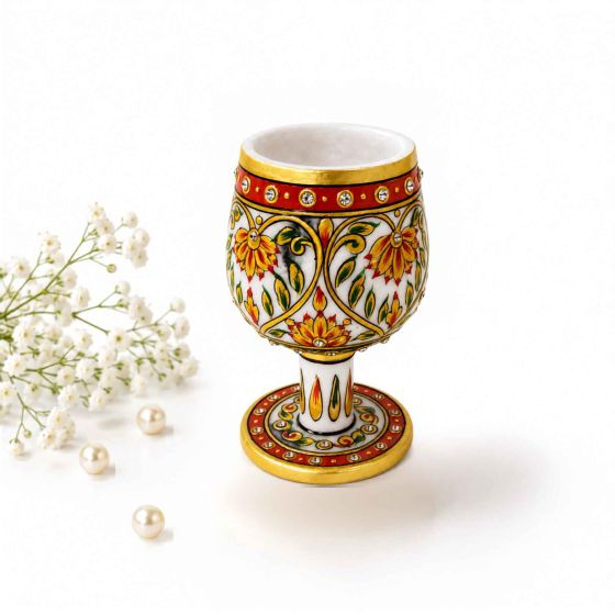 Handcrafted Marble Meenakari Wine Glass || Size 5 Inch || Saras Aajeevika