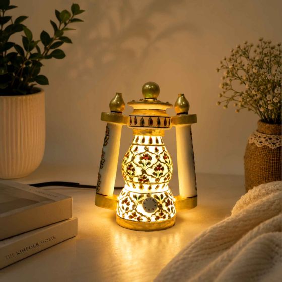 Handcrafted Marble Meenakari Lantern Lamp || Size 7 Inch || Saras Aajeevika