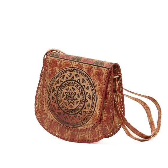 Camel Leather Shantiniketan Ladies Handbag 9 inch || Saras Aajeevika
