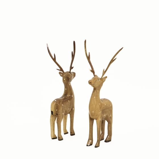 Wooden Deer 9 inch || Set of 2 || Natural Colour || Saras Aajeevika