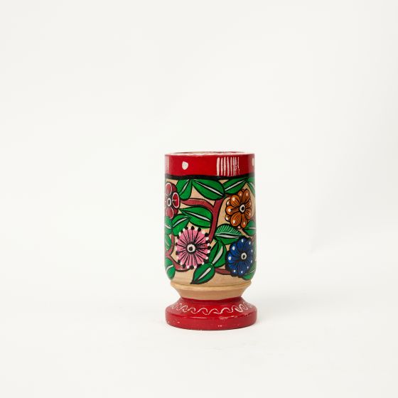 Kalighat Flower Painting Wooden Pen Stand || Saras Aajeevika