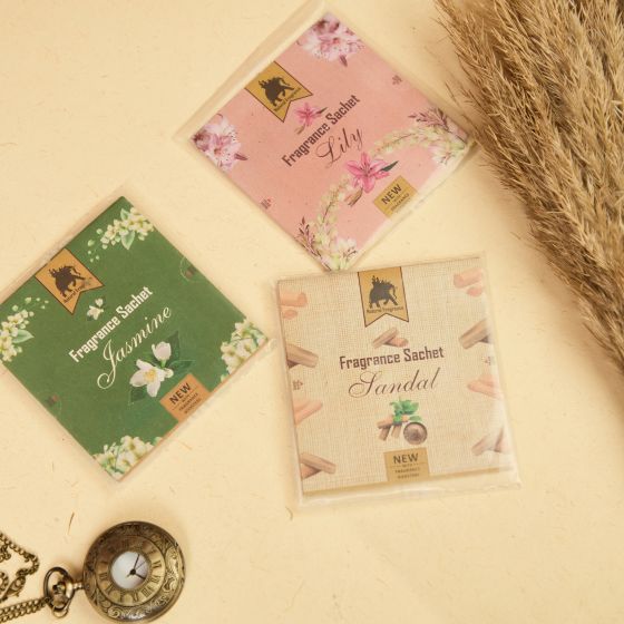 Unique Fragrance Sachet || Sandal, Jasmine and Lily Assorted Pack of 3 || 50GM || Air Freshener || Saras Aajeevika