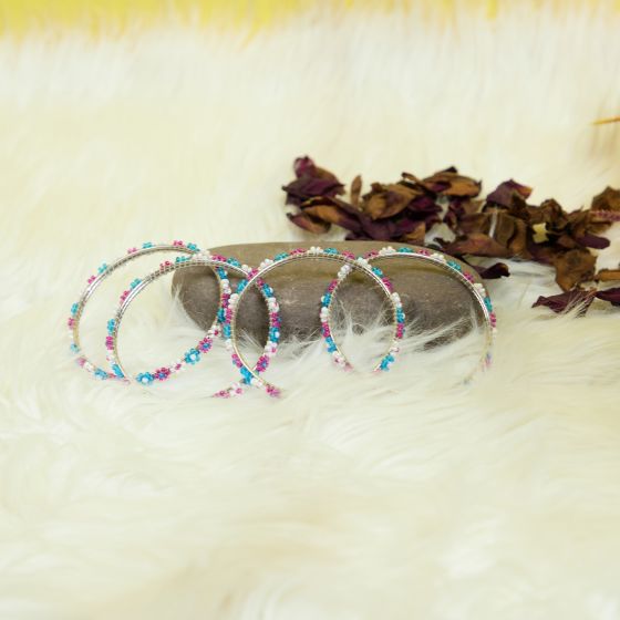 Beads Bangles || White, Blue and Purple Color || Set of 4 || Saras Aajeevika