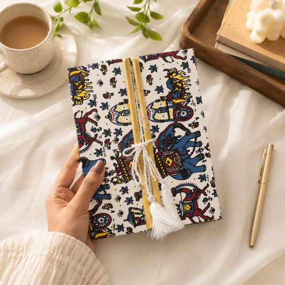 Handmade Paper Bamboo Lock Diary || Size 8x6 || White Colour || Saras Aajeevika