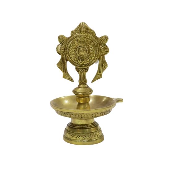 Brass Shankh Chakra Deep Stand 6 Inch || Saras Aajeevika